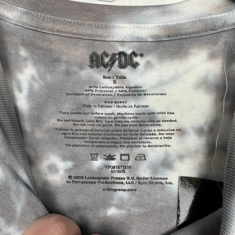 NWT AC/DC Sz S Tie Dye Short Sleeve Jeweled Studded Spellout Concert Tee Shirt - Picture 6 of 10